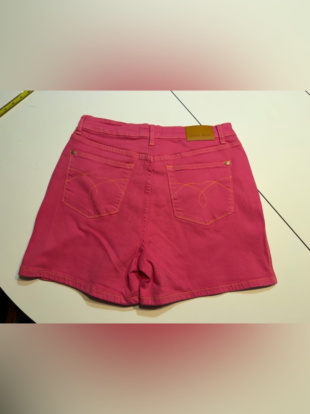 Judy Blue XL pink Jean shorts yellow stitching - Picture 7 of 9